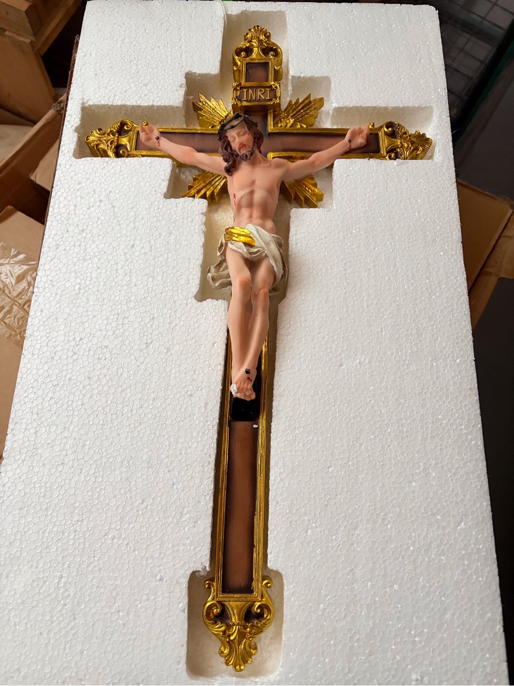 Religious Wall Crucifix with Gold Accents -new